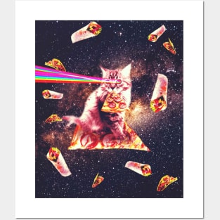 Outer Space Pizza Cat - Rainbow Laser, Taco, Burrito Posters and Art